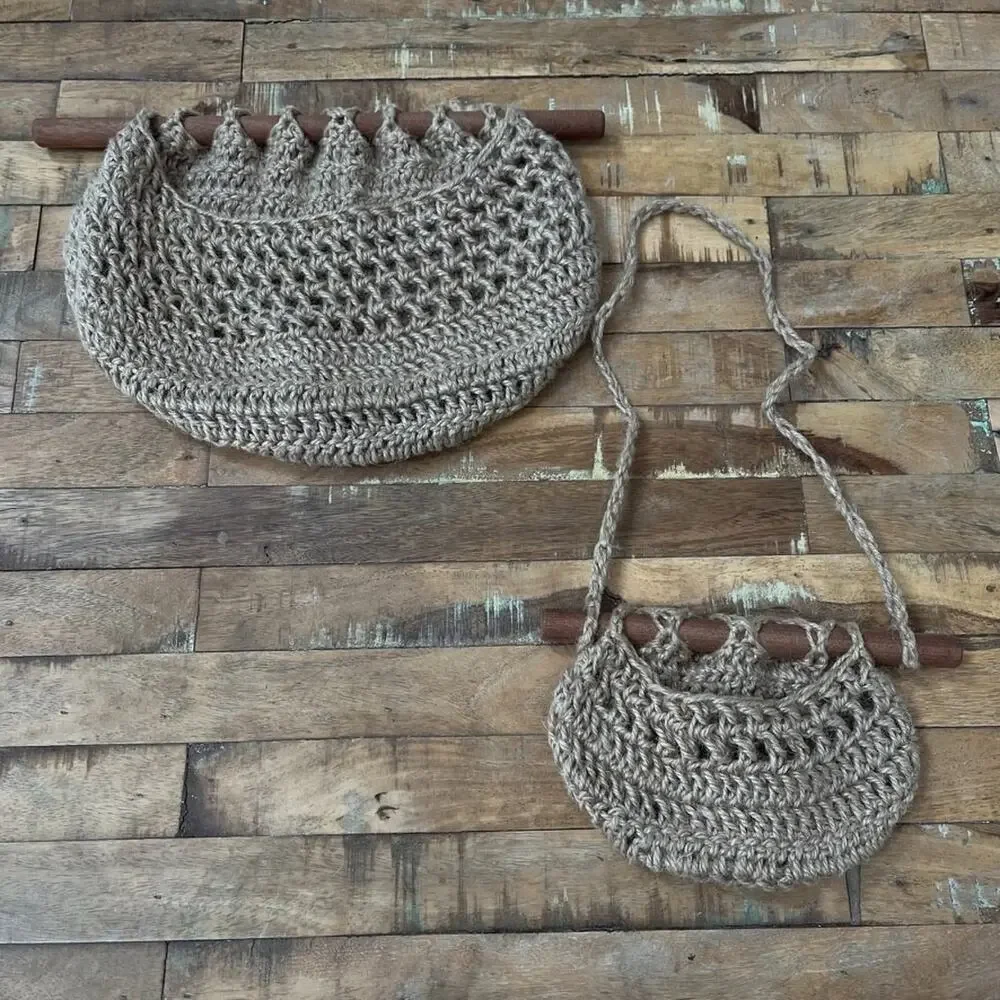 Crochet Wall Baskets (2) Natural Jute Wooden Rods Wall Pocket